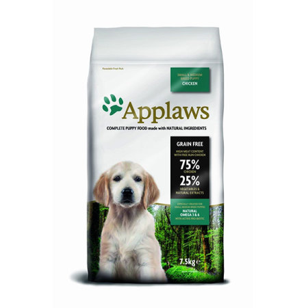 Applaws granule Dog Puppy Small & Medium Breed Kuře 7,5kg - poškozené balení