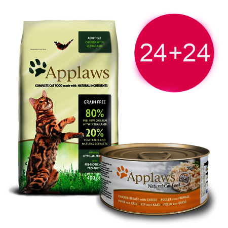 Akce 24+24 - Applaws granule Cat Adult Kuře s jehněčím 400g + konzerva 70g Zdarma