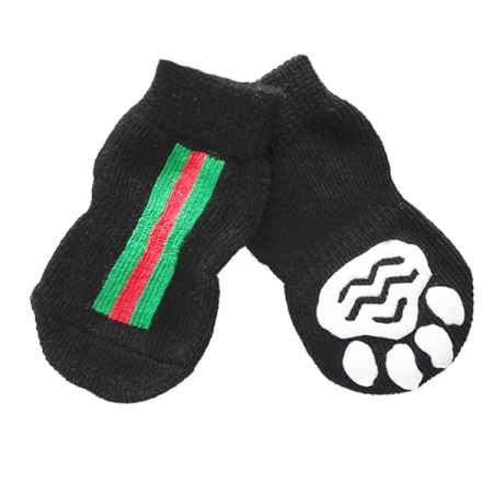 Ponožky protiskluzové pro malé psy - černé s barevnými pruhy 