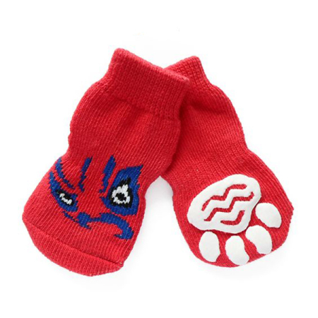 Ponožky protiskluzové pro malé psy - červené s dekorem vel. L